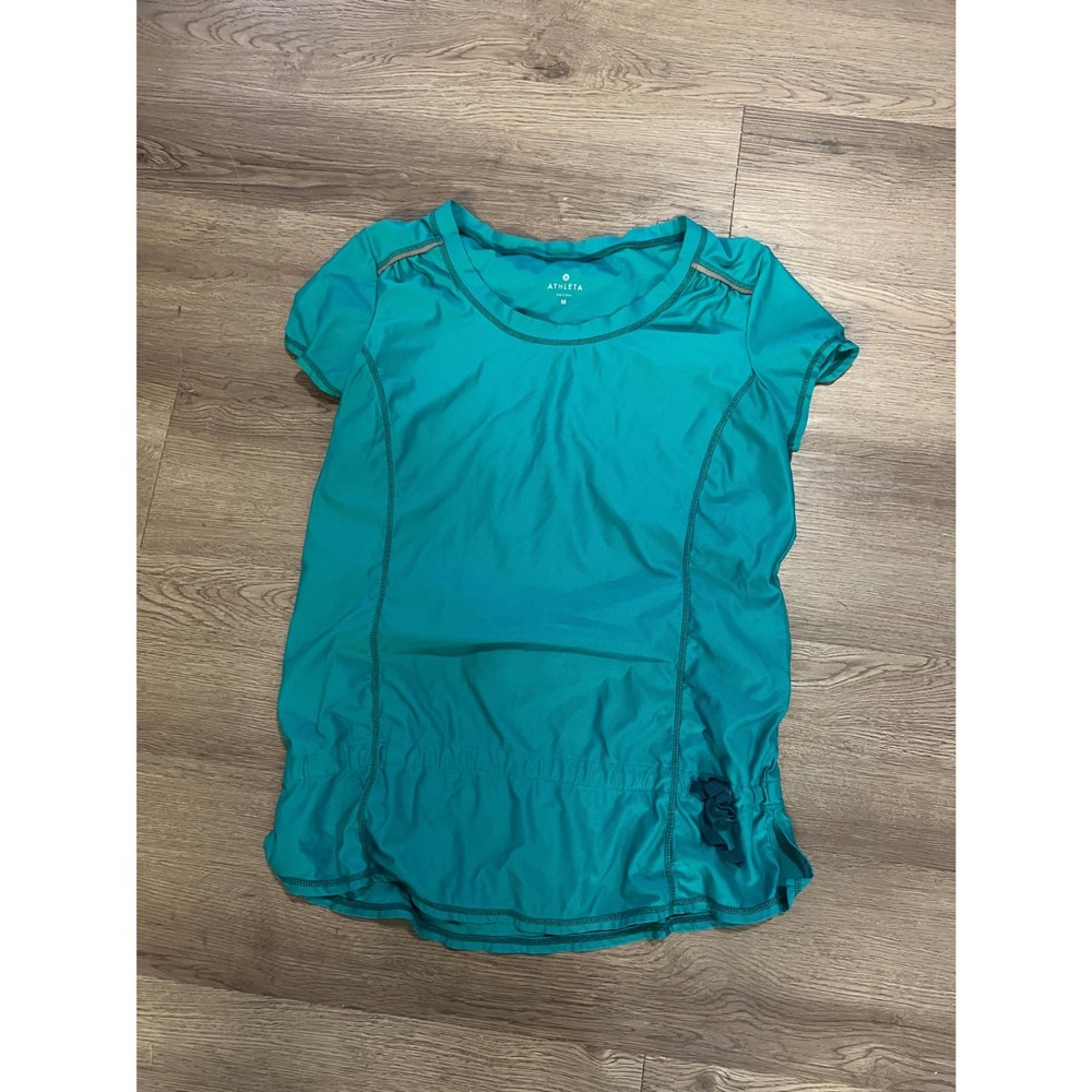 Athleta Womens Teal Green Short Sleeve Cycling Activewear Top Back Pocket Size M